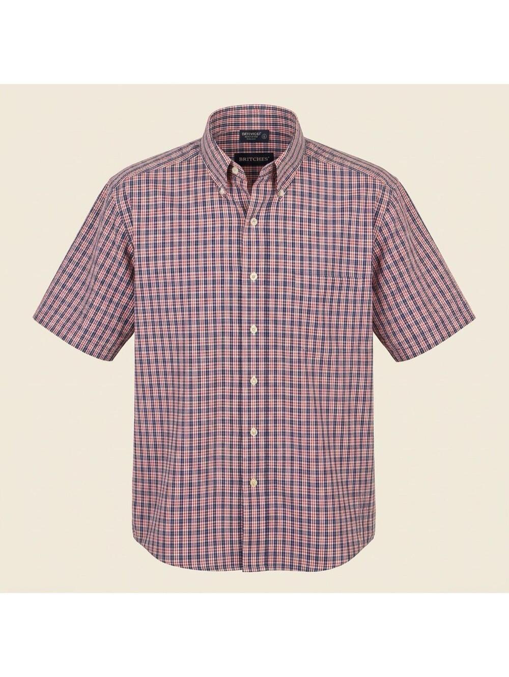 Britches Collared Short Sleeve Red White Blue Plaid Men’s Button Up Sz L